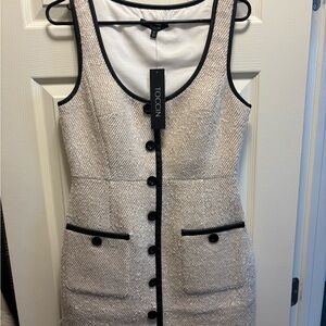 Toccin Cream Tweed Mini Dress with Black Accents